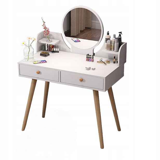 Toaletní Stolek Se Zrcadlem Make-up Bílý Velký S Zásuvkami Loft 80 CM