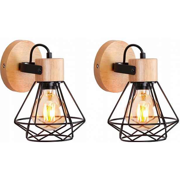 Sada 2 x nástěnných svítidel iDEGU – Loft, Vintage, Dřevo kov (dvojbalení)