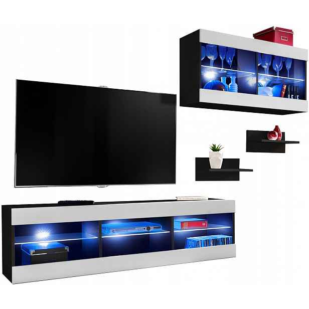 Sada nábytku Rtv Tivoli SET3 Černá/Bílá, Modré Led