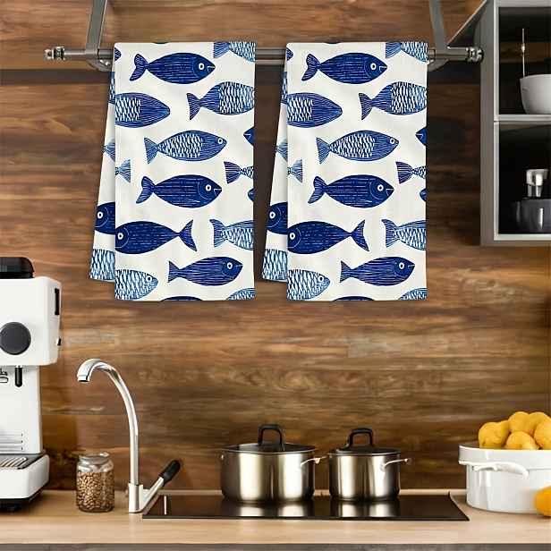TEMU 2 ks Kuchyňských Utěrek s Rybím Vzorem, Velikost 15,75x23,62 Palců (40x60 cm), Vyrobeno Měkkého a Vysoce Savého Mikrovlákna, Ideální pro Sušení