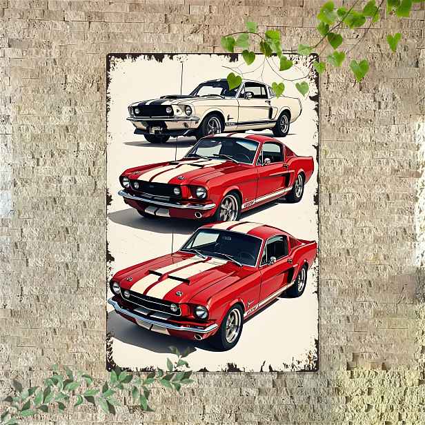 TEMU 2D Plochý, 2D Plochý - Retro Kovové Umělecké Dílo s Designem Klasického Auta, Ideální pro Domácí Dekoraci, , Restaurace a Autokluby. Rozměry