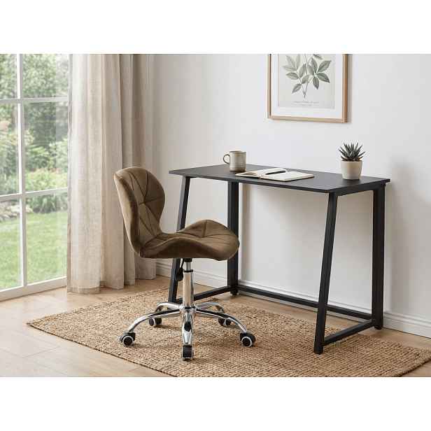 Set do pracovny ZARIMO stůl 80x40 cm, černá + křeslo AVOLA VELVET, hnědé