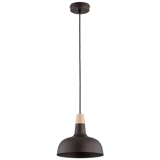 Závěsná lampa skandinávská hnědá dřevěná kopule 1xE27 15W Rodos Alfa