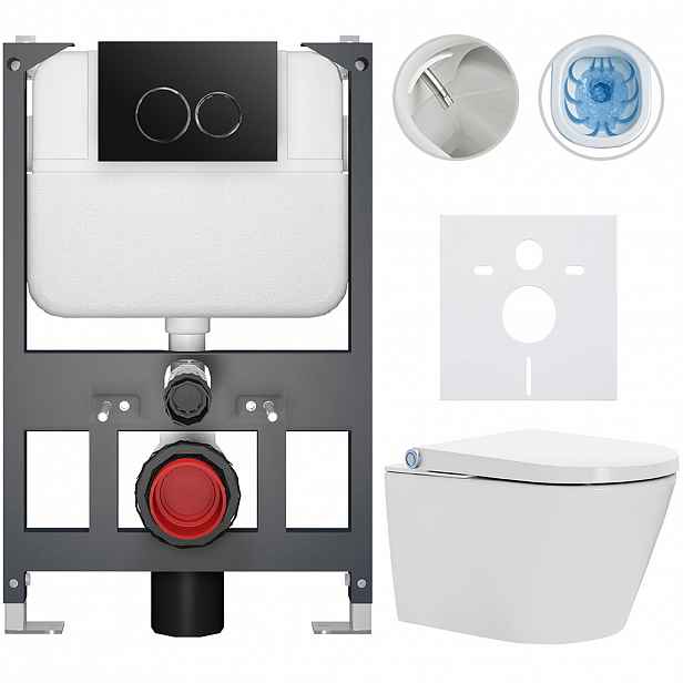 Závěsné WC s bidetem Basic/Cronus Standard - bílá lesklá - WC tlačítko Dualo/Černá - závěsné - nízký modul - předstěnová instalace - 59,3x38,4 cm