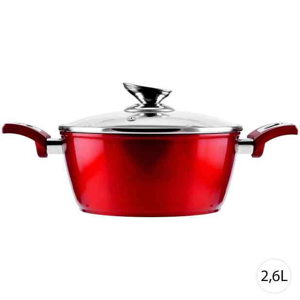 Hrnec na indukci s poklicí 2,6L, granitový Metal Red, Perfect Home 10396