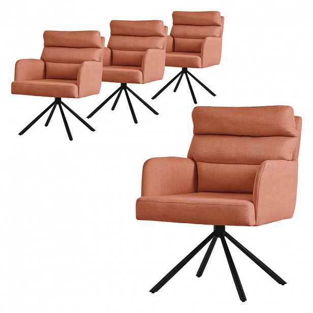 ML-DESIGN JÍDELNÍ ŽIDLE, sada 4 ks, otočné, oranžové, látkové potahy