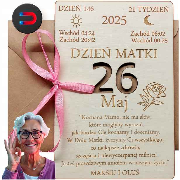 Dřevěná Kartička Z Kalendáře Dárek Ke Dni Matek 2025 Gravírování Magnet Pro