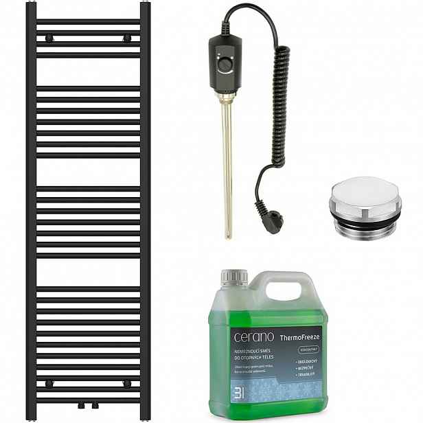 Koupelnový elektrický radiátorový set Benito - 600W - černá matná - 1500x450 mm
