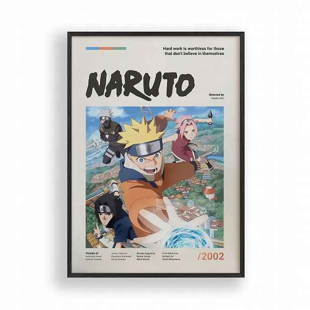 Obraz Naruto Hrdinové Anime Plakát Rámeček Dřevěný Černý 30x42 cm
