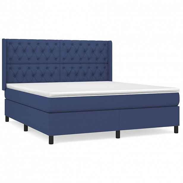vidaXL Box spring postel s matrací modrá 160x200 cm textil