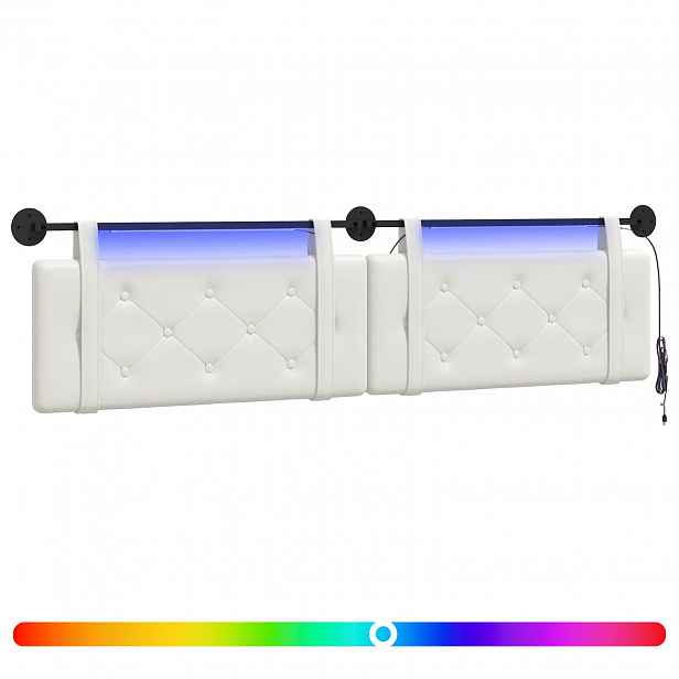 vidaXL Závěsné čelo postele S LED osvětlením Bílá Umělá kůže