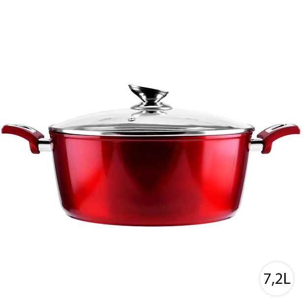 Hrnec na indukci s poklicí 7,2L, granitový Metal Red, Perfect Home 10399