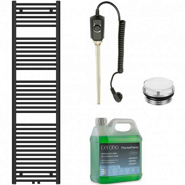 Koupelnový elektrický radiátorový set Benito - 600W - černá matná - 1700x450 mm