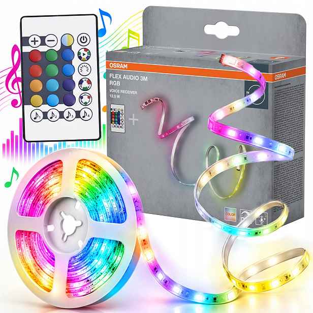 Led pásek Rgb teplá barva Led 3 m s zvukovým senzorem Dálkový Ovladač