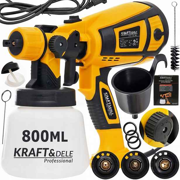 Pistole Malířská Agregát Pro Malování Stěn Hvlp 650W 3 Trysky 800 ML Sada