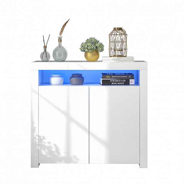 STILVORA KUCHYŇSKÁ SKŘÍŇ bílá ve vysokém lesku s LED osvětlením a úložným prostorem, 108×40×92 cm