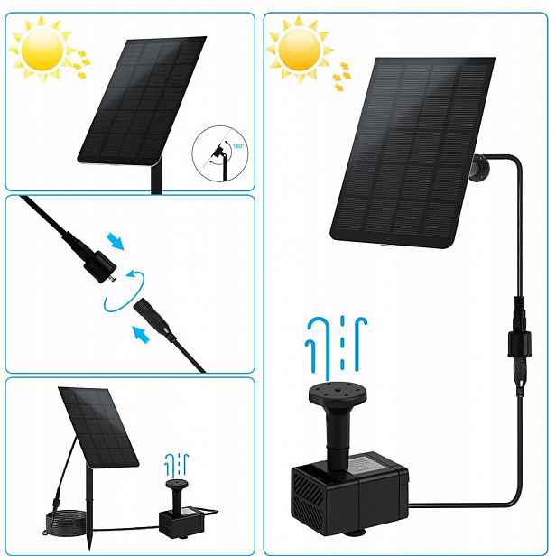 Zahradní Fontána Solární solární pumpa Malá ekologická bezdrátová do vody