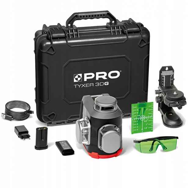 Zelený Vícelinkový Laser 30 M Tyxer 3DG IP54 Pro PRO-L1307
