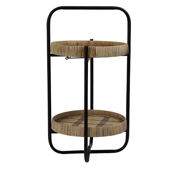 Černý kovový 2 patrový etažér s bambusovými podnosy Lorena - Ø 33*60cm Light & Living