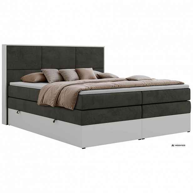 MKS POSTEL BOXSPRING DELVIT KING 180/200 - Tmavě šedá Samet - Topper Visco - H4