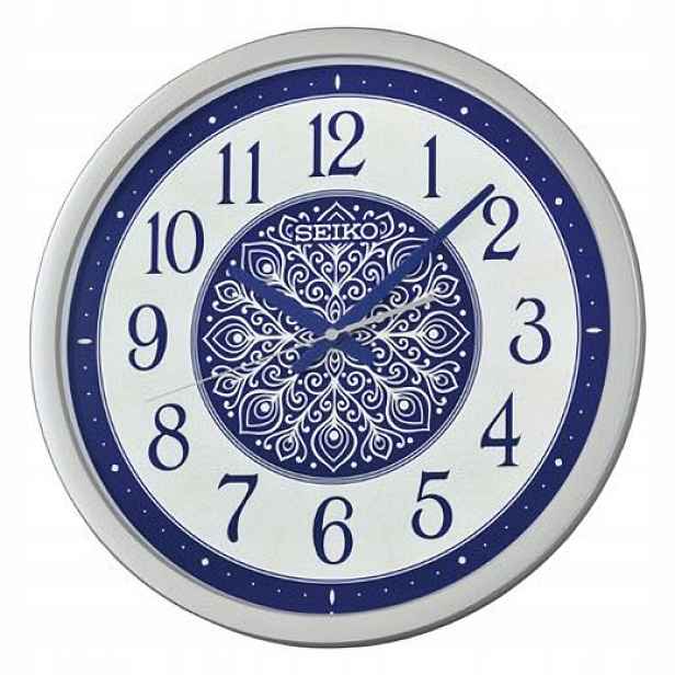Stříbrný Modrý Kulatý Japonský Hodinový Stroj Seiko QXA870S 40 cm Svítící Ciferník
