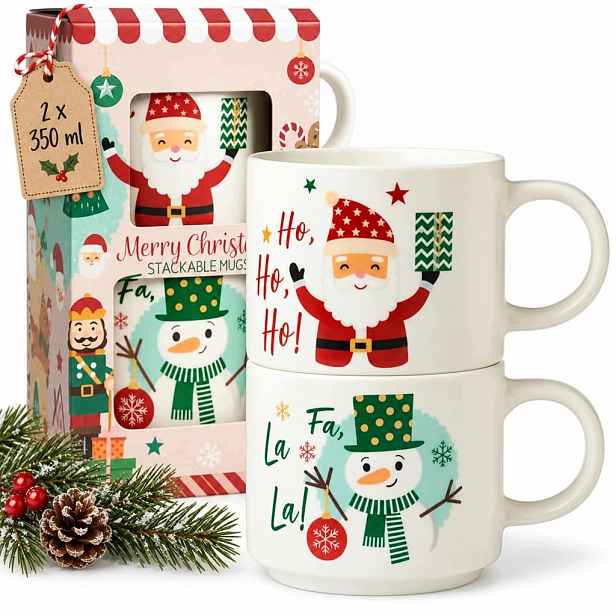 Vánoční Hrnky 2 Ks 350 ML Porcelánové Mikuláš Sněhulák