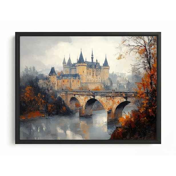 Obraz Rám Americký Box Krajina Architektura Zámek Most Řeka Podzim 80x60