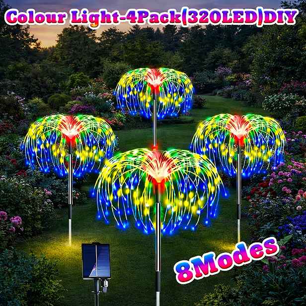 TEMU 8 balení 480 LED solárních zahradních světel (venkovní), 320/240 LED blikající ohňostrojová světla, 8-režimové solární zahradní lampy, venkovní