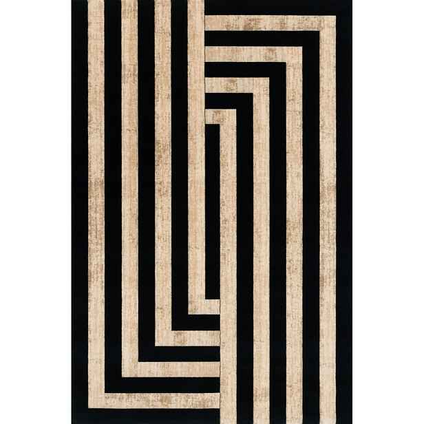 Černo-béžový vlněný koberec 133x190 cm Agnus Art Deco II – Agnella