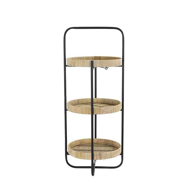 Černý kovový 2 patrový etažér s bambusovými podnosy Lorena - Ø 37*89cm Light & Living