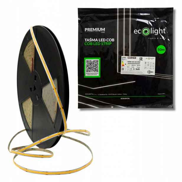 Cob pásek 480 LED/m 24V bez bodového efektu, 50 m, 9 W/m, 990 lm/m, 4000 K neutrální bílá, IP20