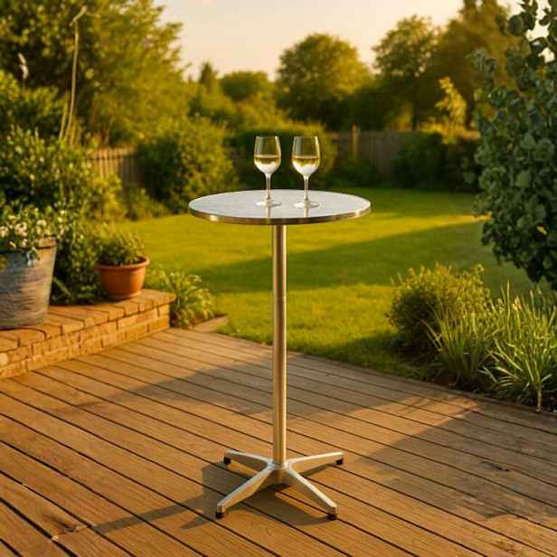 Garthen skládací koktejlový stůl nastavitelný 75-110 cm, průměr 60 cm, nerez