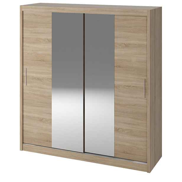 MASSENO ŠATNÍ SKŘÍŇ S POSUVNÝMI DVEŘMI LUIGI, 200/215/60 cm 2dveřová se zrcadlem, dub Sonoma