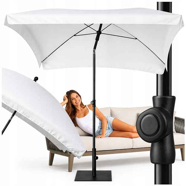 Nastavitelný lomený Parasol 2x1,3 m Obdélníkový Na Balkon 200x130 cm Bílý