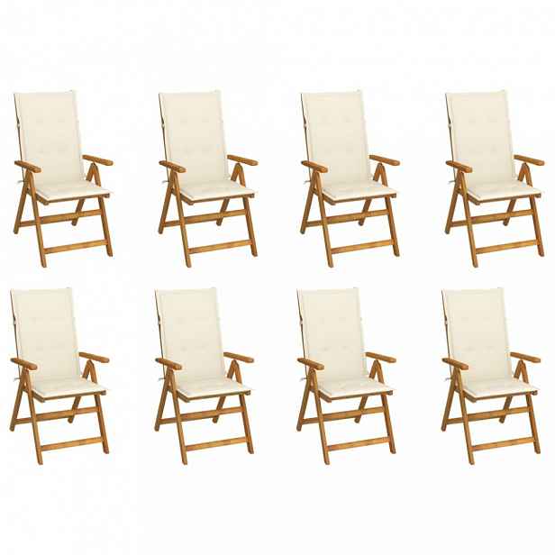 Skládací zahradní židle s poduškami 8 ks akácie / látka Krémová