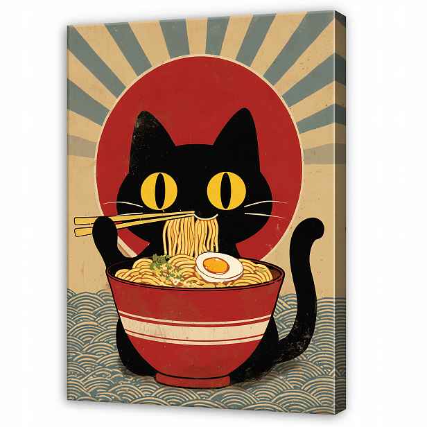 Obraz Černá Kočka Ramen Retro Do Kuchyně Restaurace Moderní 120x80