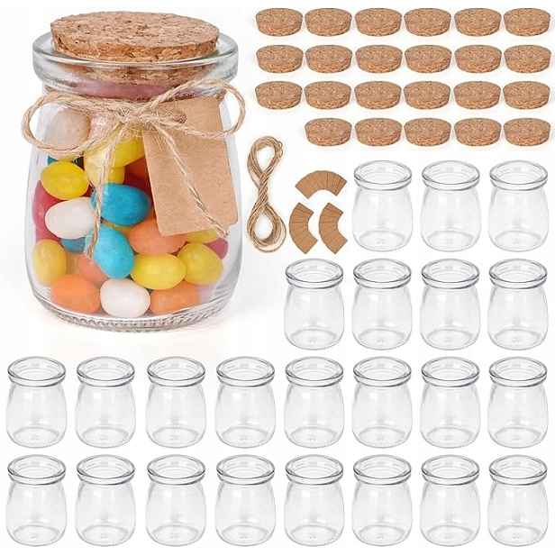 24 x Skleněné dózy se zátkami 100 ml s provázkem a etiketou na dárky