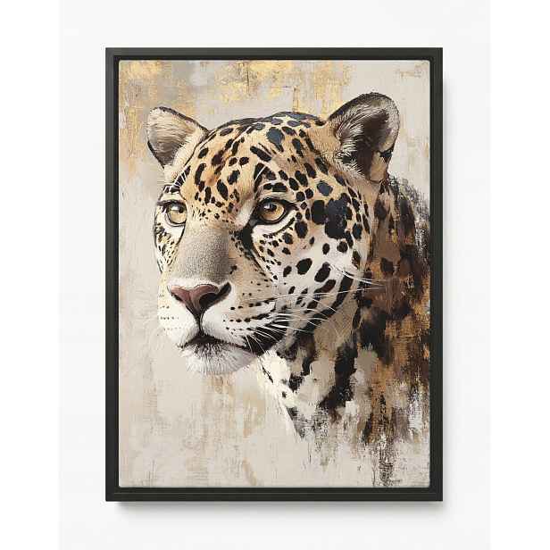 Obraz Rám Americký Box Portrét Příroda Zvíře Kočka Jaguar Béžová Hnědá 60x80