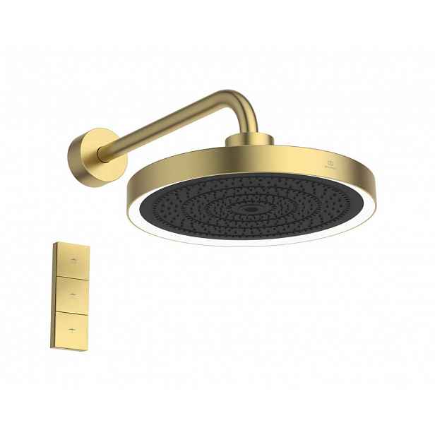 Ideal Standard Idealrain Solos - Hlavová sprcha s připojením, průměr 33 cm, 3 proudy, s LED osvětlením, kartáčované zlato A7890A2