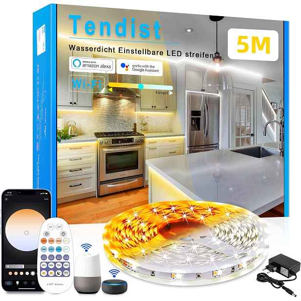 Led pásek Tendist 5M bílý s možností stmívání 3000K-6500K
