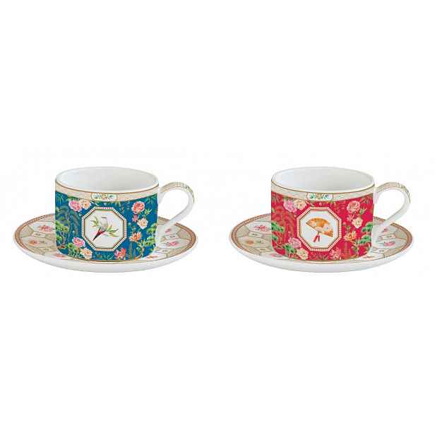 Porcelánový šálek 240 ml barevný 2+2 Sada pro dva letní vzor