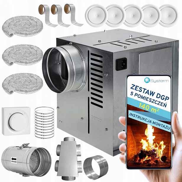 Krbová Turbína Krbový ventilátor Set Dgp 5 místností 140 m2