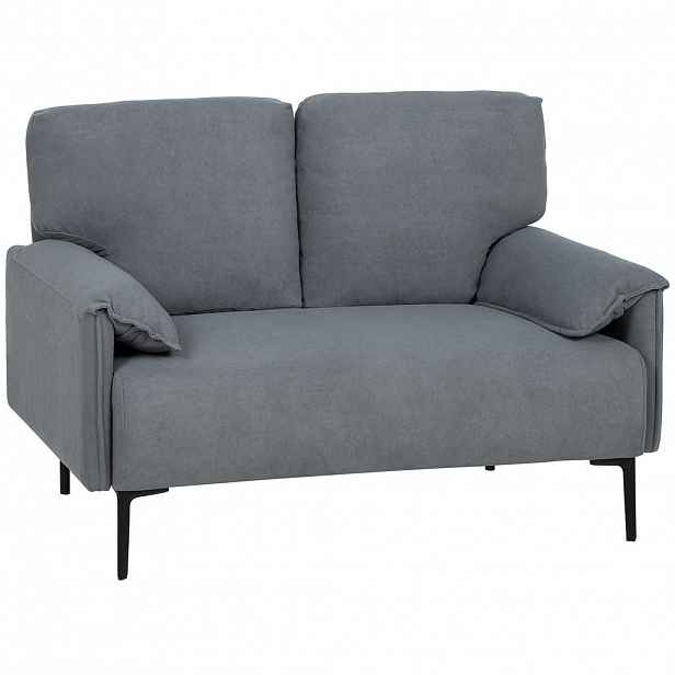 HOMCOM SOFA 2místná 127 cm Malá čalouněná pohovka s područkami, sametový vzhled, šedá