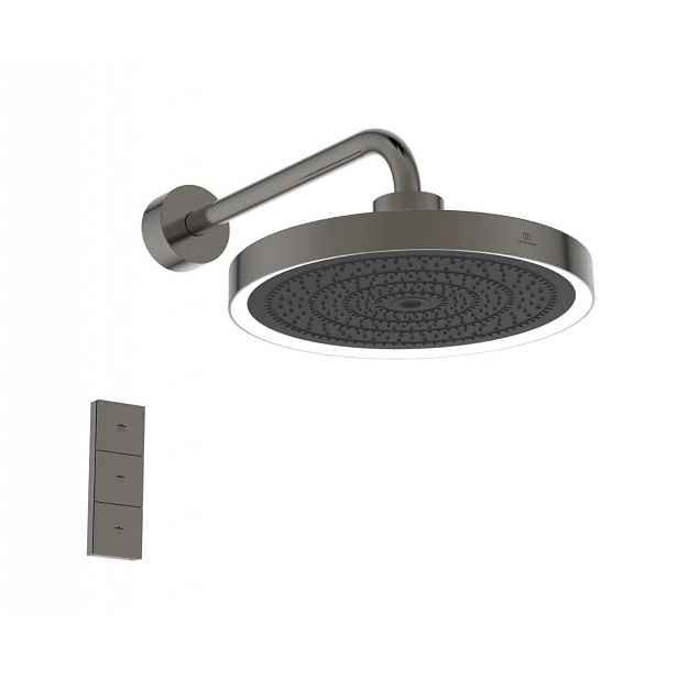 Ideal Standard Idealrain Solos - Hlavová sprcha s připojením, průměr 33 cm, 3 proudy, s LED osvětlením, Magnetic Grey A7890A5