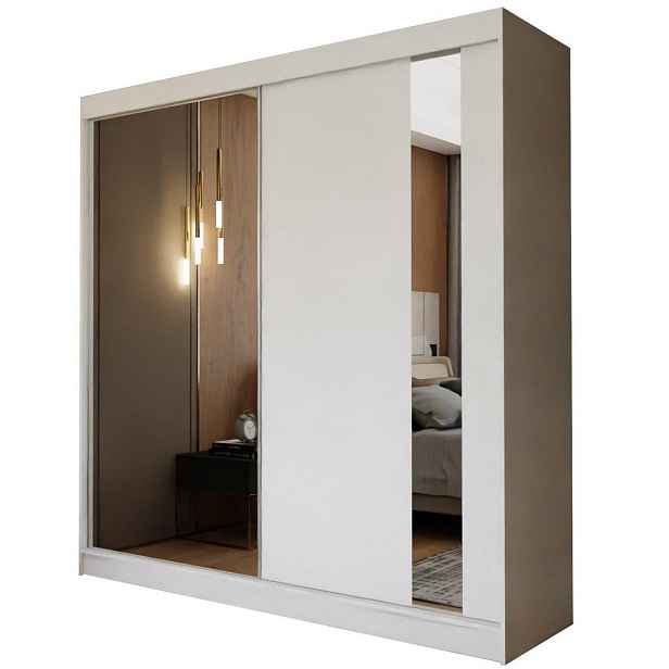 MASSENO ŠATNÍ SKŘÍŇ S POSUVNÝMI DVEŘMI GRAZIA, 200/216/61 cm 2dveřová se zrcadlem, bílá