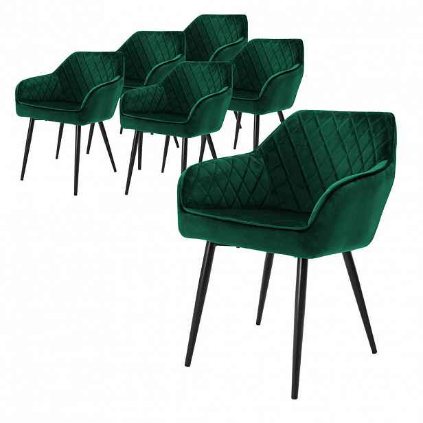 ML-DESIGN SADA 6 jídelních židlí, tmavě zelený samet
