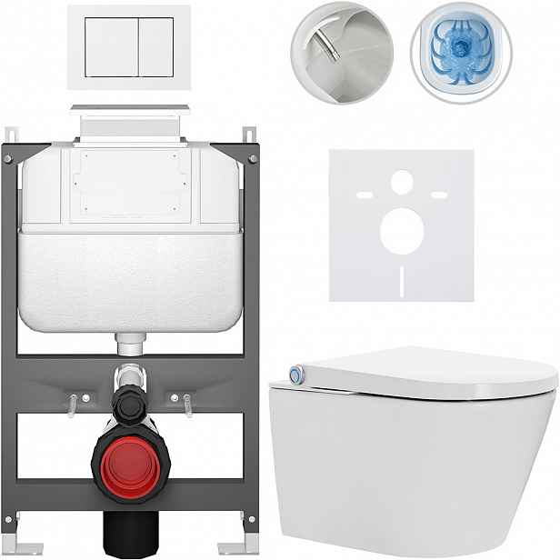 Závěsné WC s bidetem Basic/Cronus Standard - bílá lesklá - WC tlačítko Maxio/Bílá - ovládání shora - předstěnová instalace - 59,3x38,4 cm