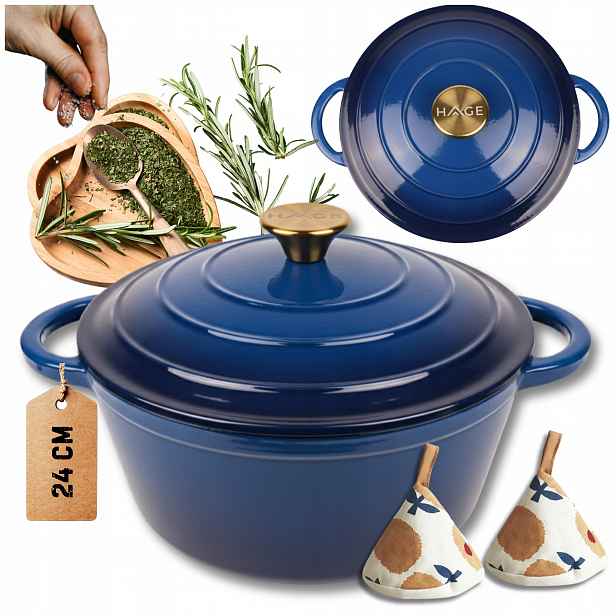 Hrnec 4 L Smaltované Víko Modrý Plyn/indukce Trouba 24 CM