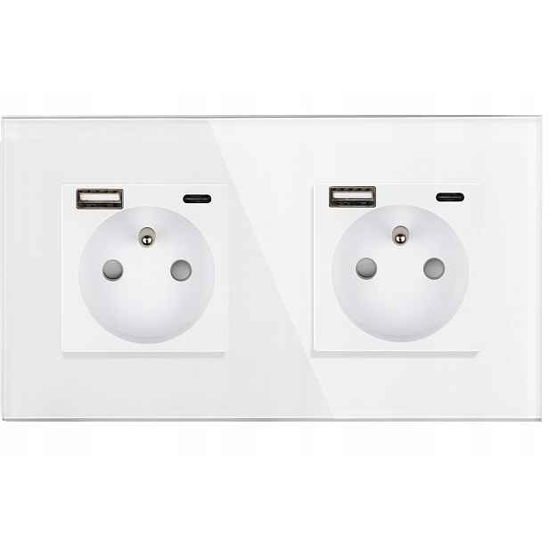 Dvojitý Kontakt Flex Zásuvka Se Skleněným Kolíkem S Usb A+c 2x1 Bílá