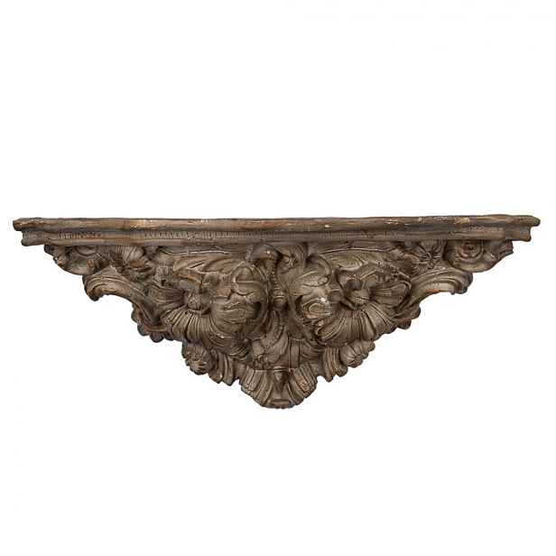 Hnědá nástěnná dekorační police s ornamenty Solangée - 73*21*29 cm Clayre & Eef